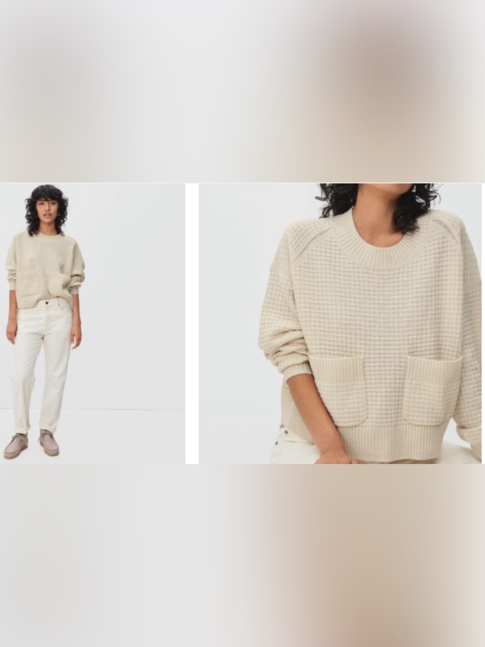 Everlane Belgian Waffle Knit Cropped Cashmere Sweater Bone Ivory S